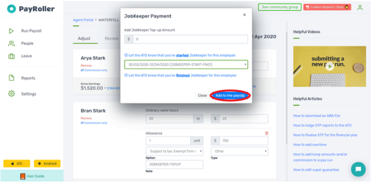 How to use Payroller for JobKeeper payments