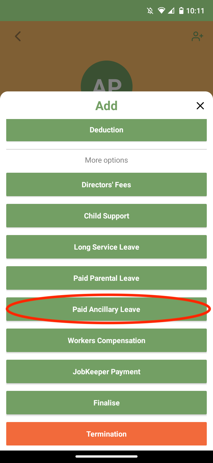 Payroller Mobile App - How to add Ancillary/Defence leave on the Payroller mobile app - 4