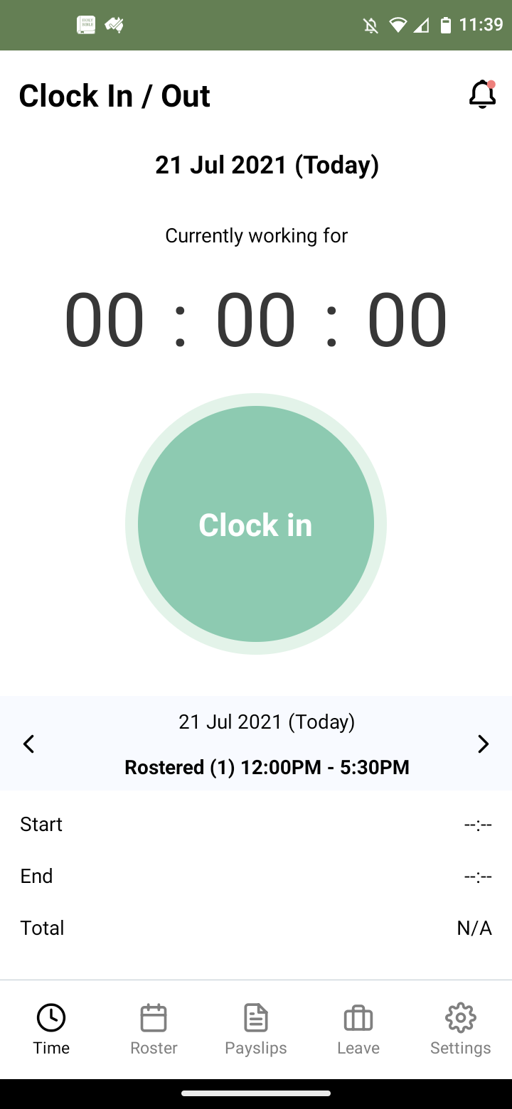 Employee app - How to clock in and clock off for a shift as an employee - 1