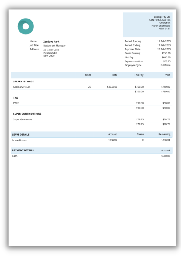 Payslips for employees in Australia
