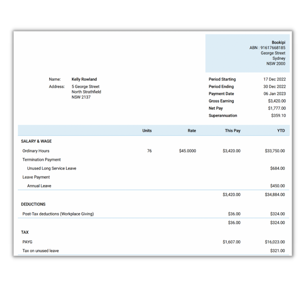 Australian payslip template