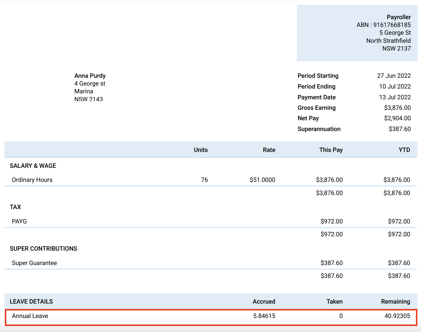 Payroller Mobile App - How to show annual leave balance on your employee payslip on the Payroller mobile app - 5