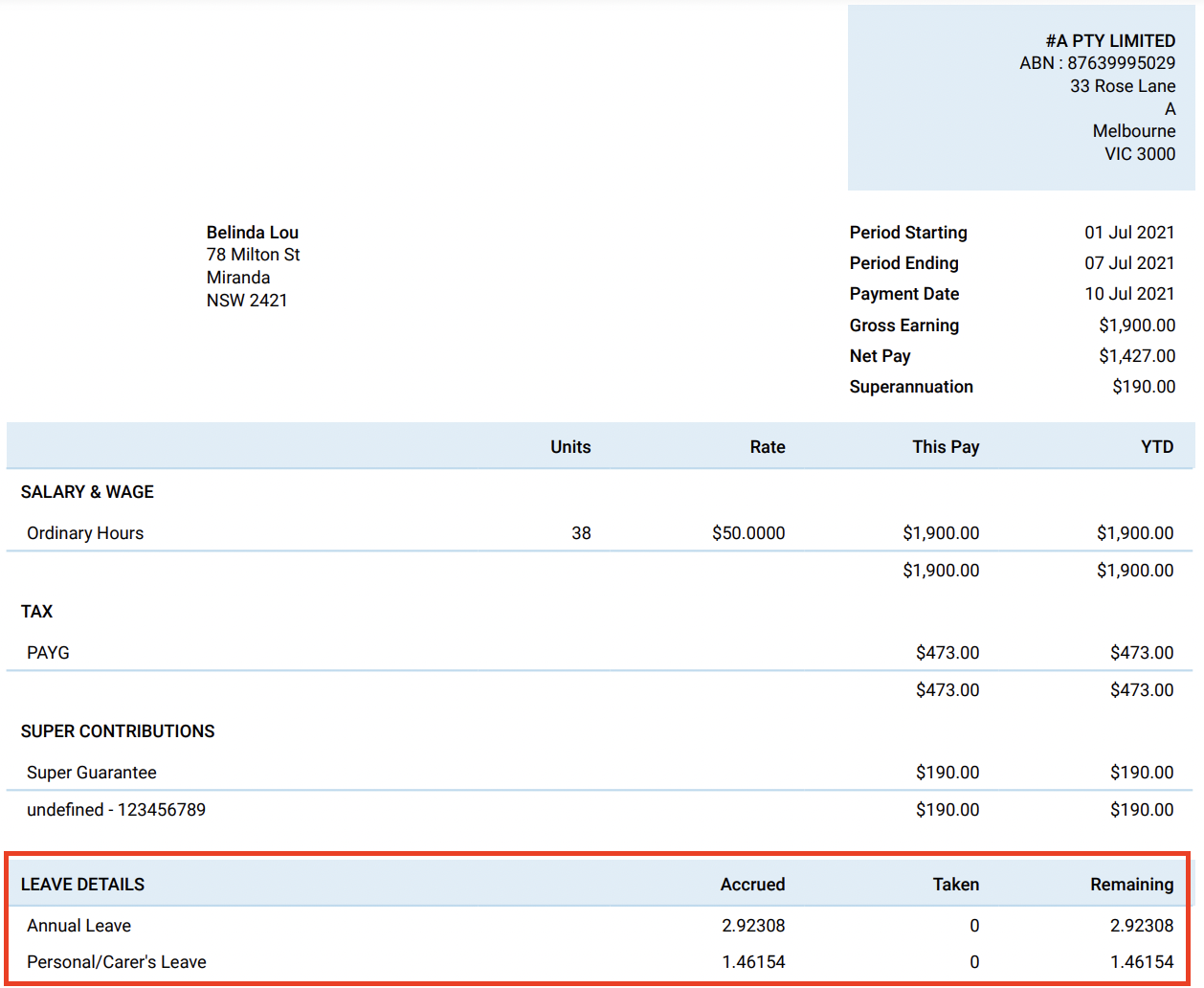 How To Show Leave Balances On Payslips Payroller Australia