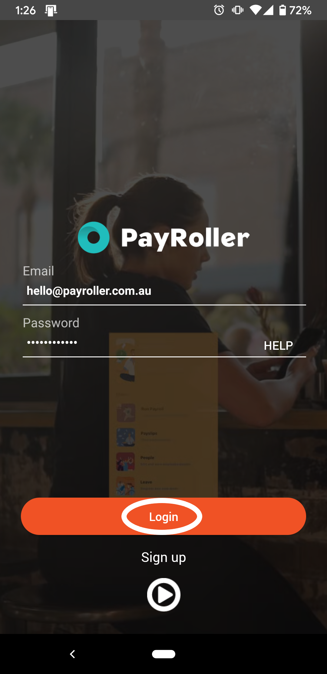 Payroller Mobile App - How to login to an existing account on the Payroller mobile app - 2