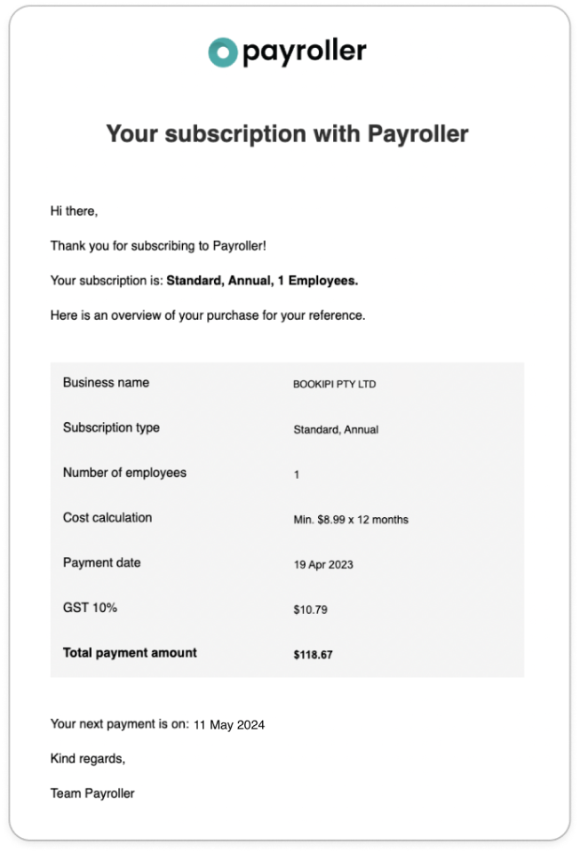 Payroller Employer Subscriptions - Signing up for a subscription (Employers) - 5