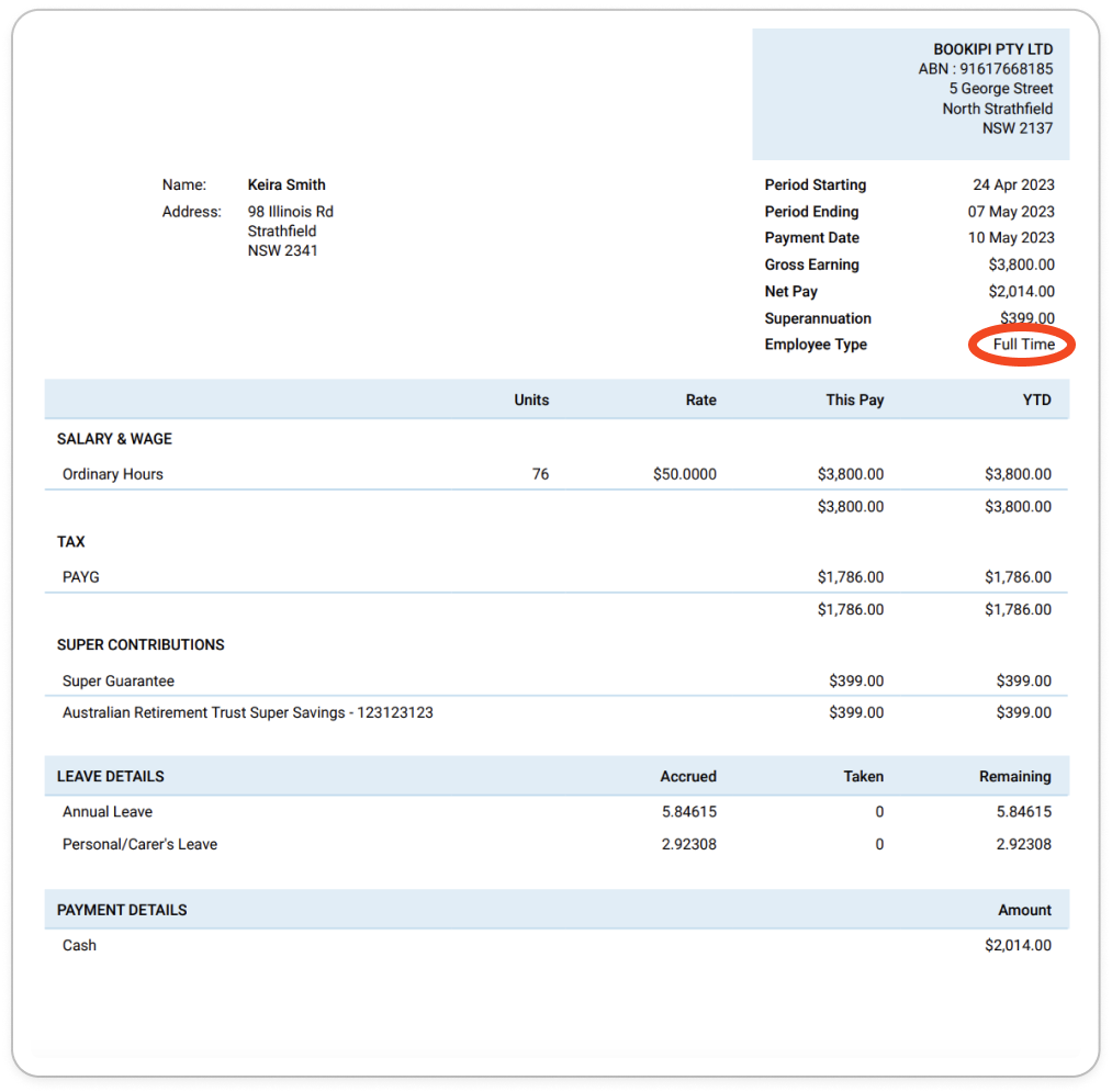 Payroller settings - Showing employment type on payslips - 4