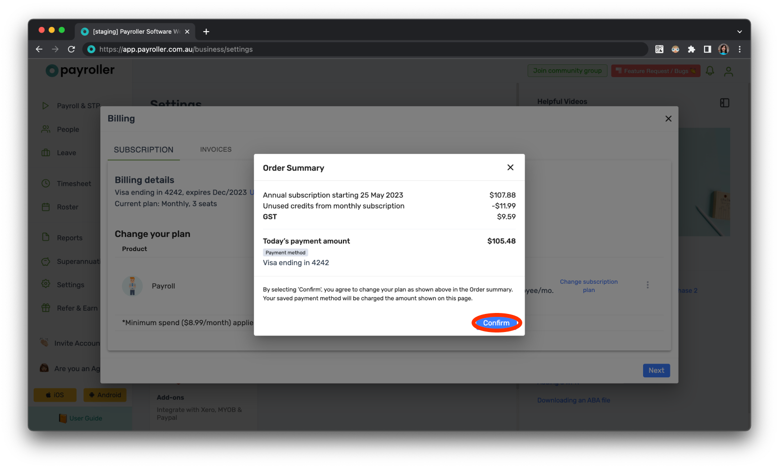 Payroller Employer Subscriptions - Editing the subscription type to a monthly or an annual subscription - 6