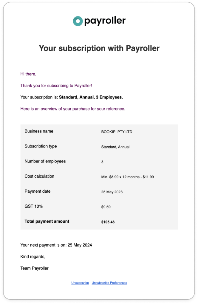 Payroller Employer Subscriptions - Editing the subscription type to a monthly or an annual subscription - 7