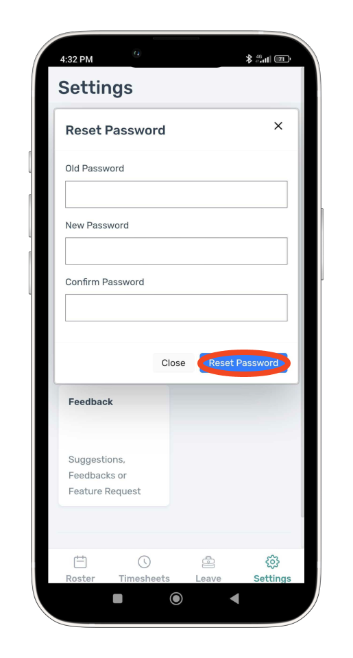 Timesheets and rostering - How to reset your password on the Timesheets and Rosters Mobile App - 12