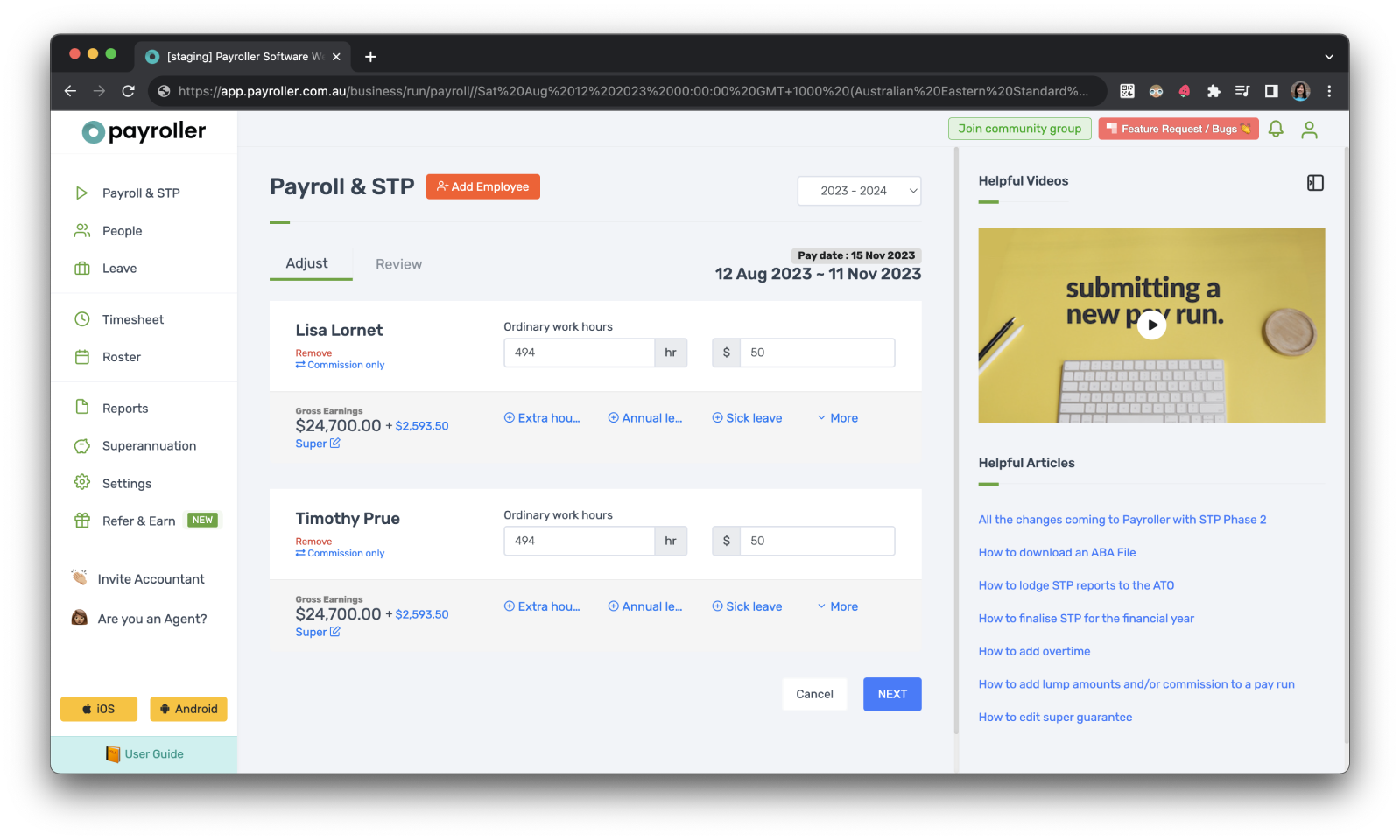 Payroller functions - Setting up employees on different pay periods - 11