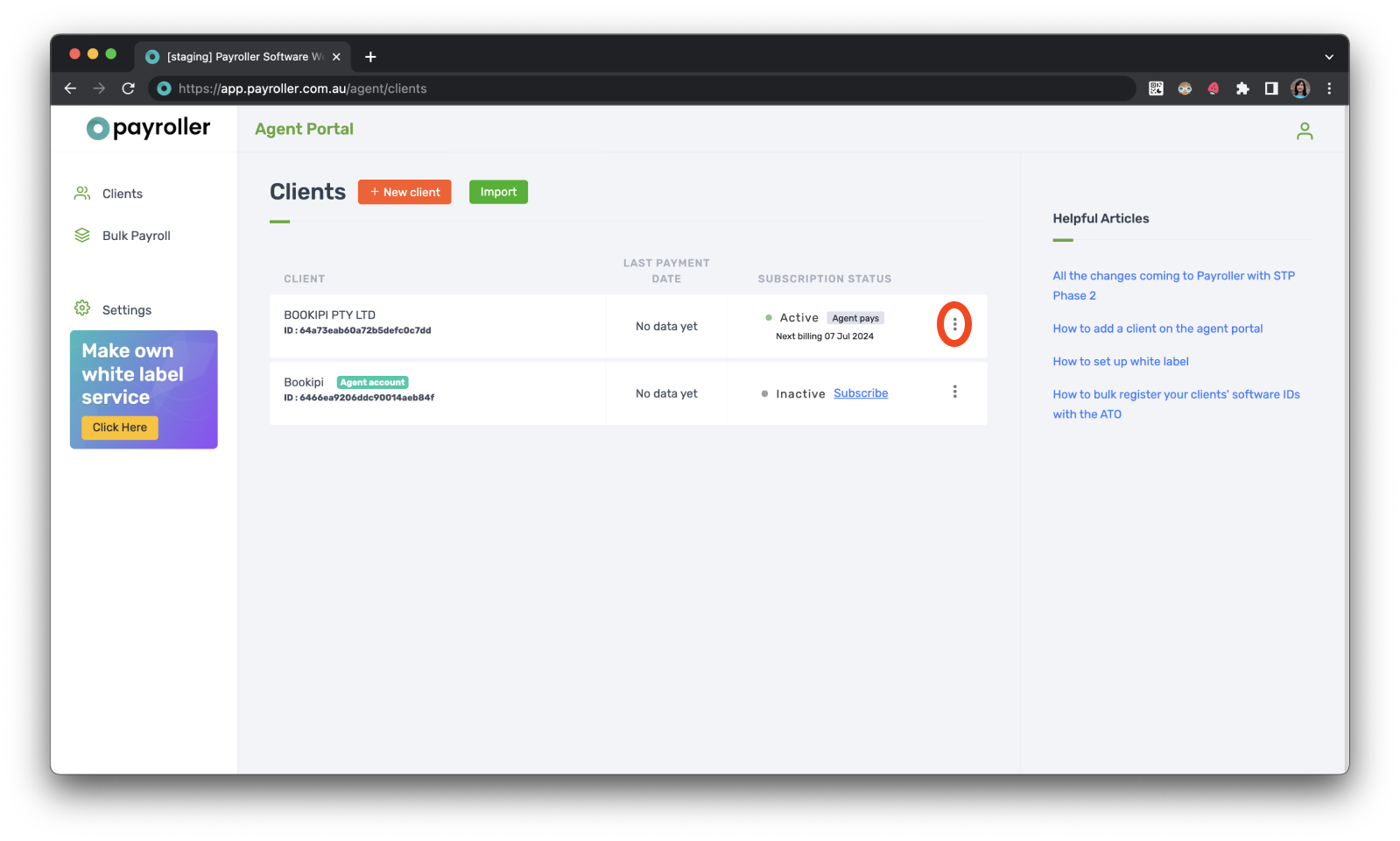 Payroller agent subscriptions - Updating the card details for client subscriptions for agents - 10