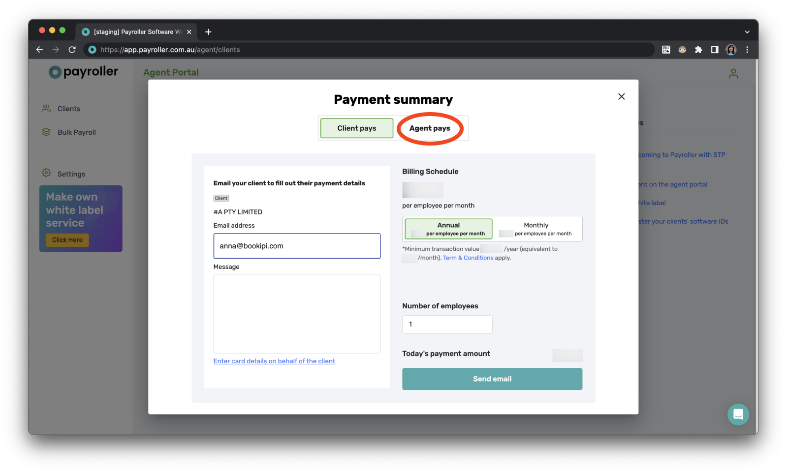 Payroller agent subscriptions - Signing up for a subscription for your clients as an agent. - 15
