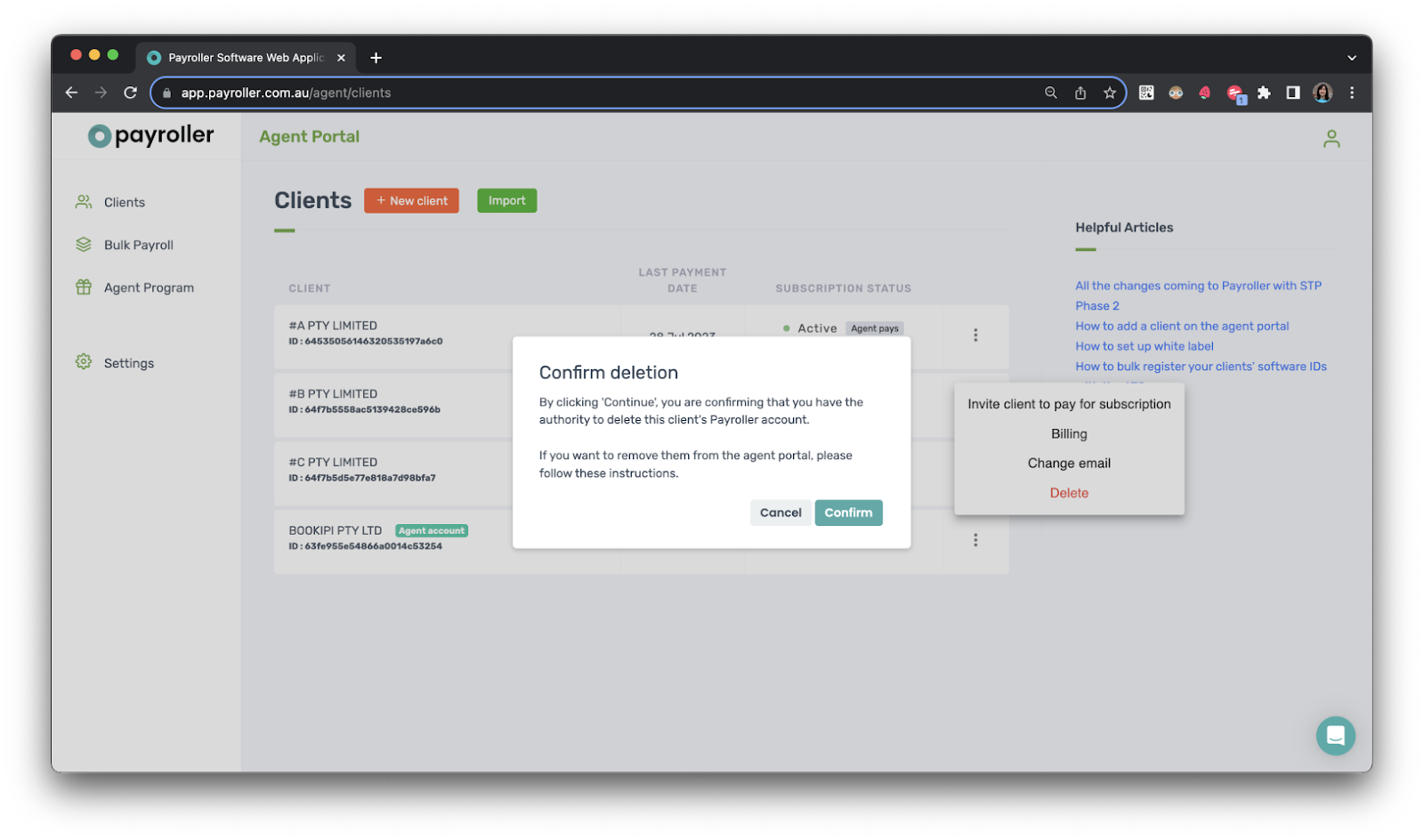 Agent Account - Deleting clients - 5