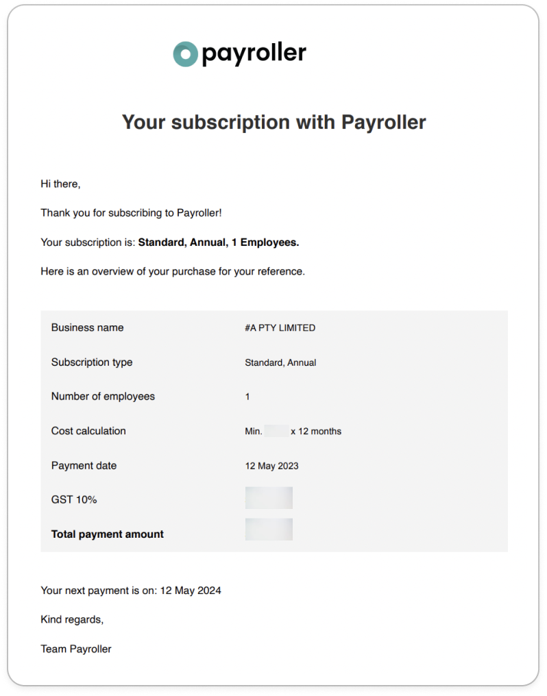 Payroller agent subscriptions - Signing up for a subscription for your clients as an agent. - 13