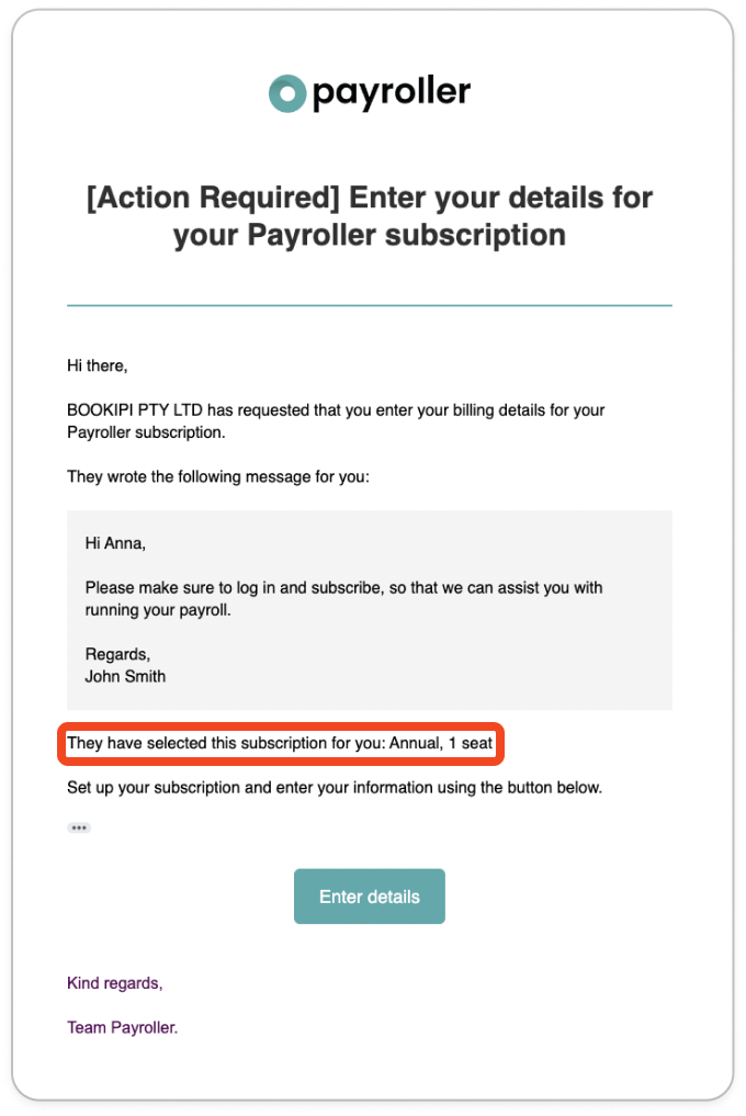 Payroller agent subscriptions - Signing up for a subscription for your clients as an agent. - 8