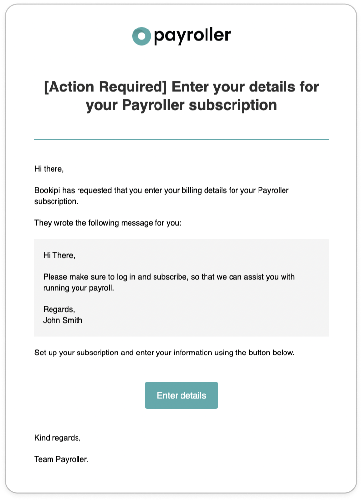 Payroller agent subscriptions - Signing up for a subscription for your clients as an agent. - 5