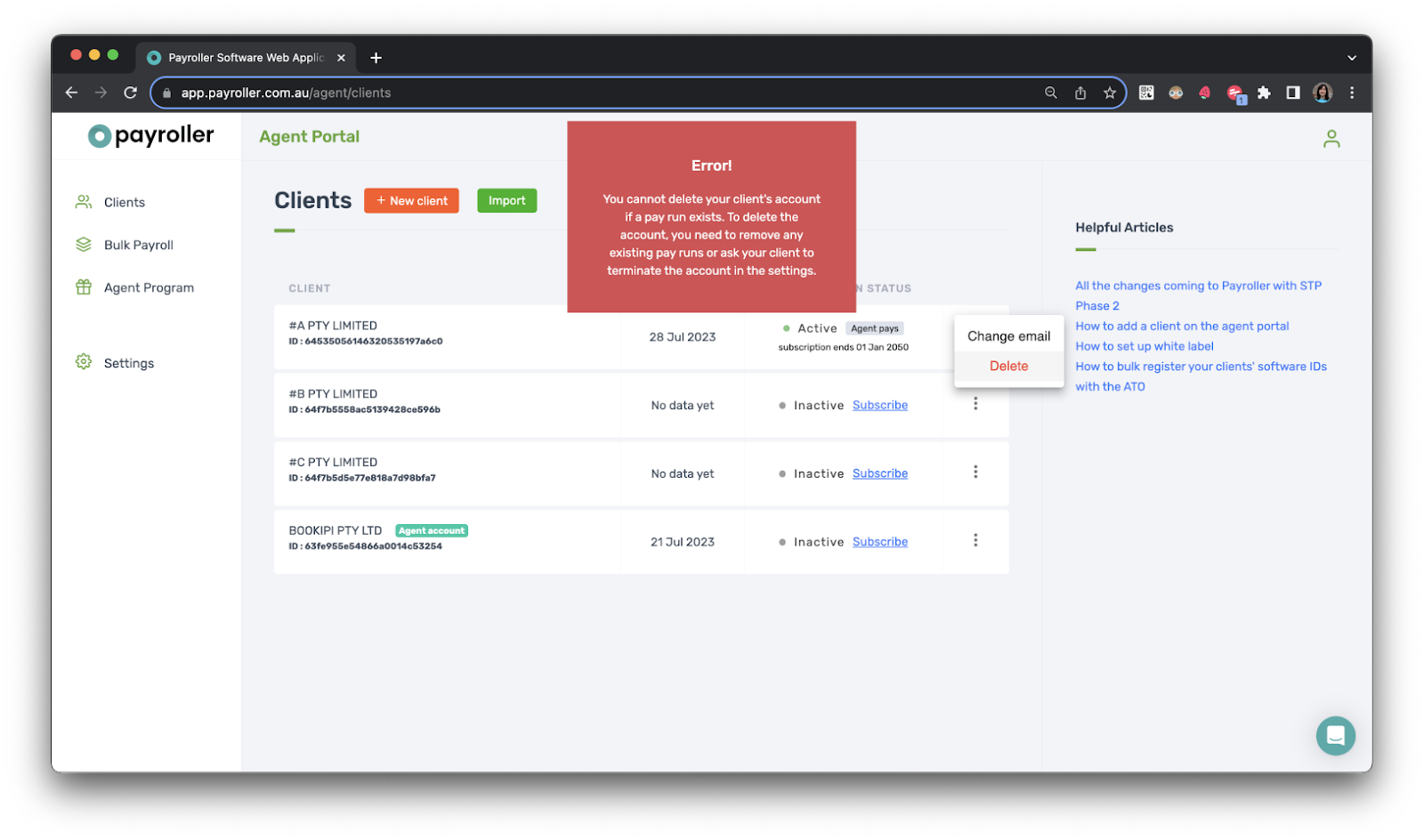 Agent Account - Deleting clients - 4