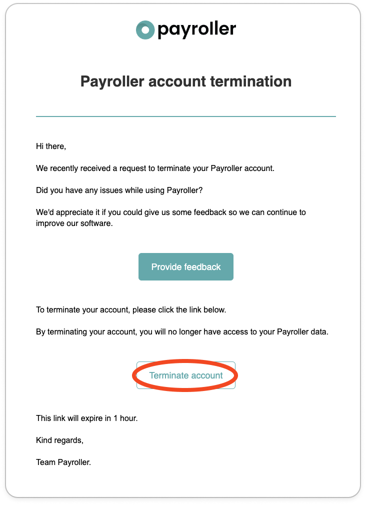 Payroller functions - How to delete your account on Payroller - 8