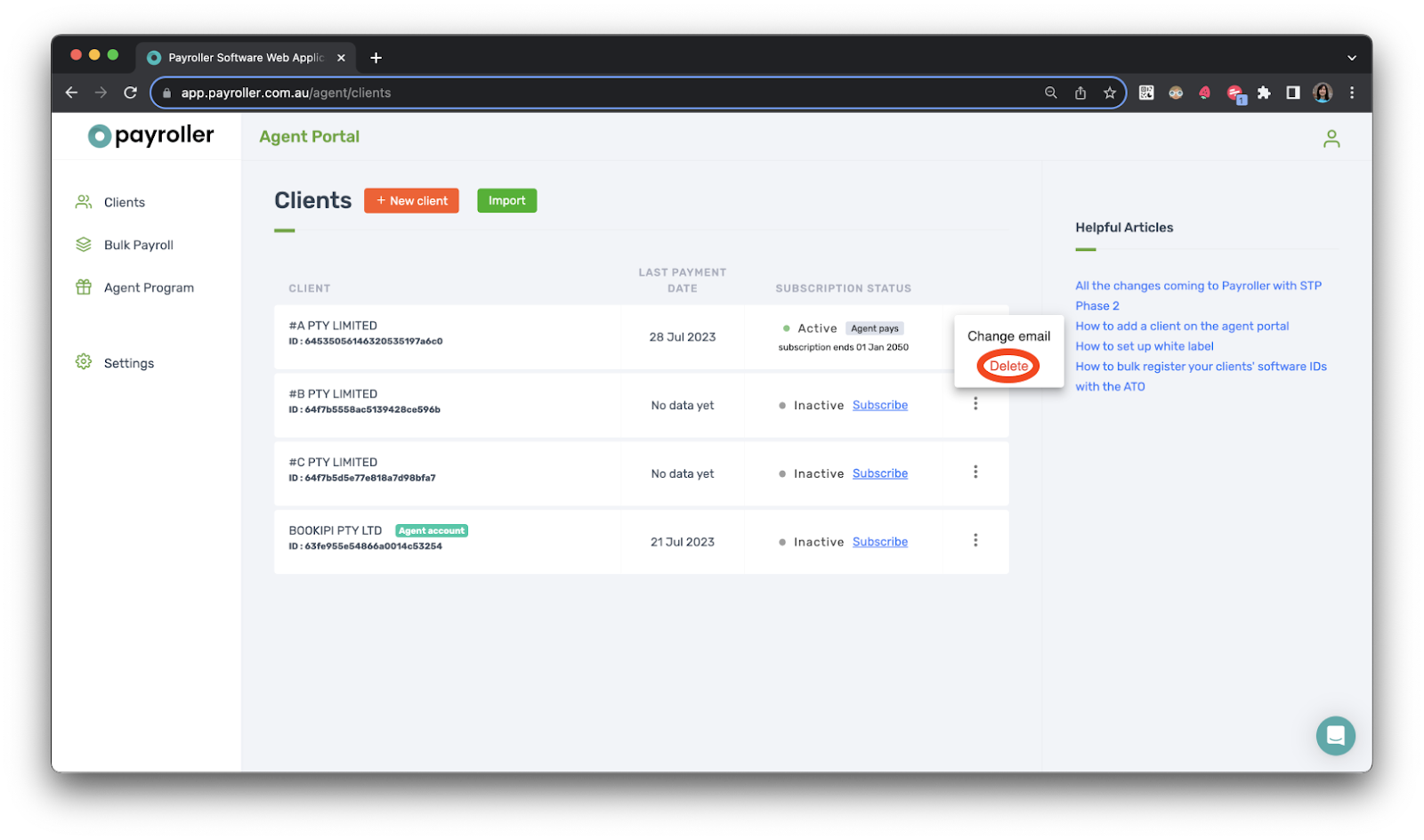 Agent Account - Deleting clients - 3