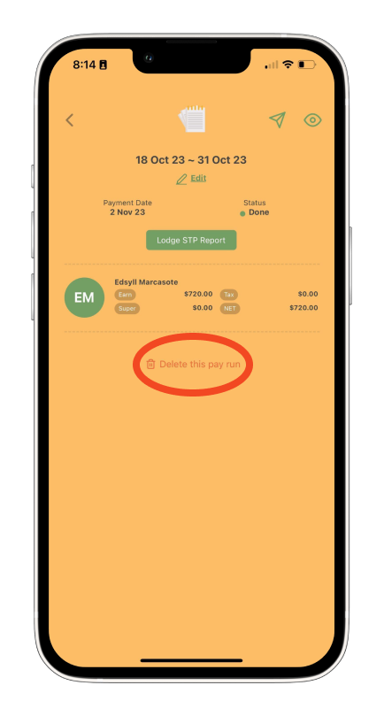 Payroller Mobile App - How to remove a pay run that has not been submitted to the ATO on the Payroller mobile app - 3