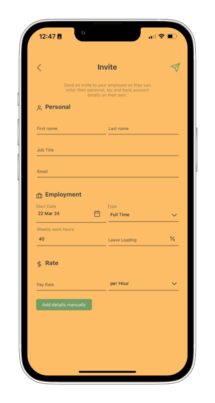 Payroller Mobile App - How to add an employee on the Payroller mobile app - 3