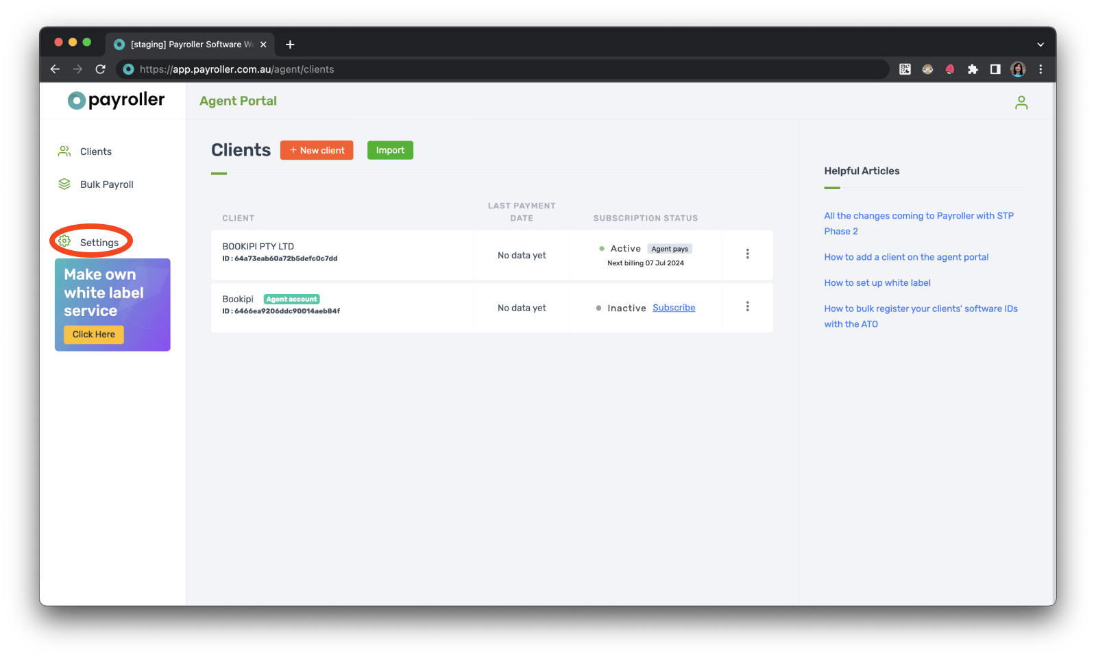 Payroller agent subscriptions - Updating the card details for client subscriptions for agents - 7
