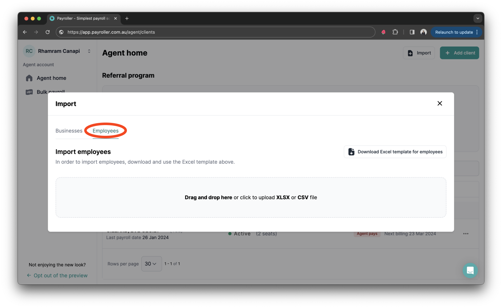 Agent Account - Importing clients and employees - 27