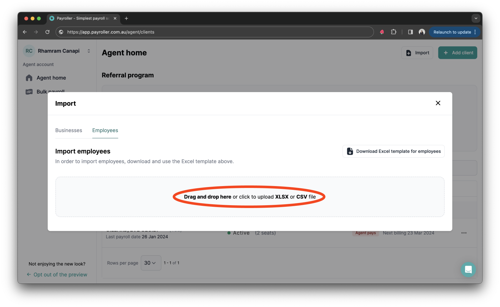 Agent Account - Importing clients and employees - 30