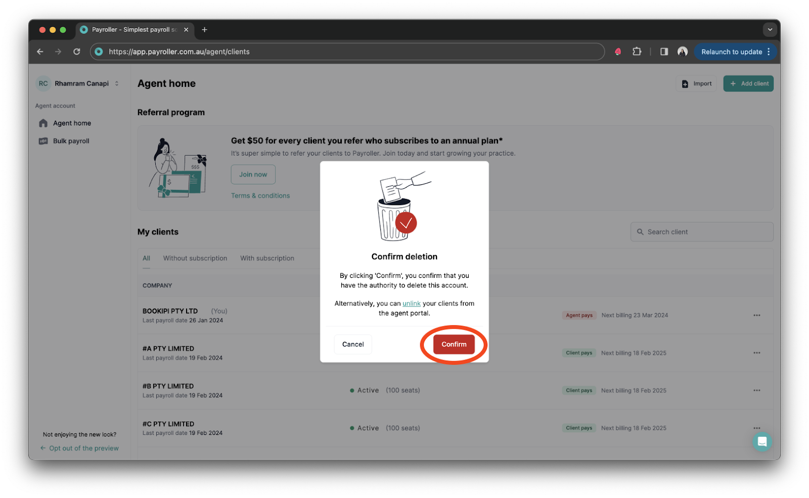 Agent Account - Deleting clients - 11