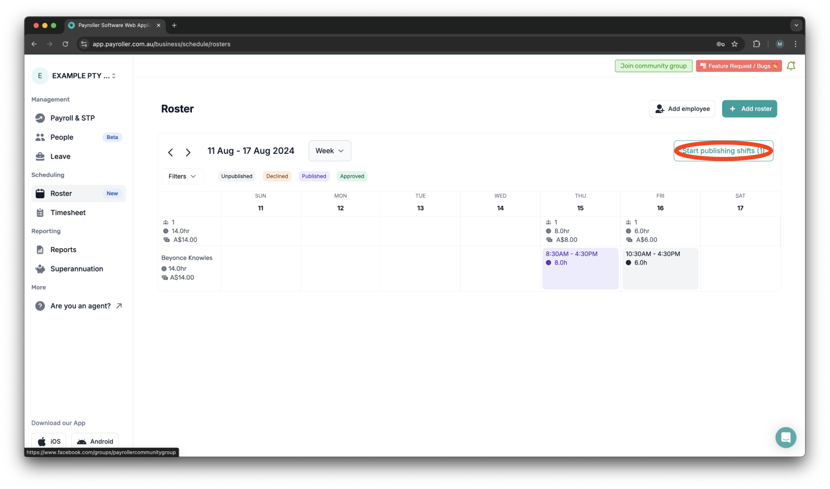 Timesheets and rostering - How to add a shift / How to set a roster - 12