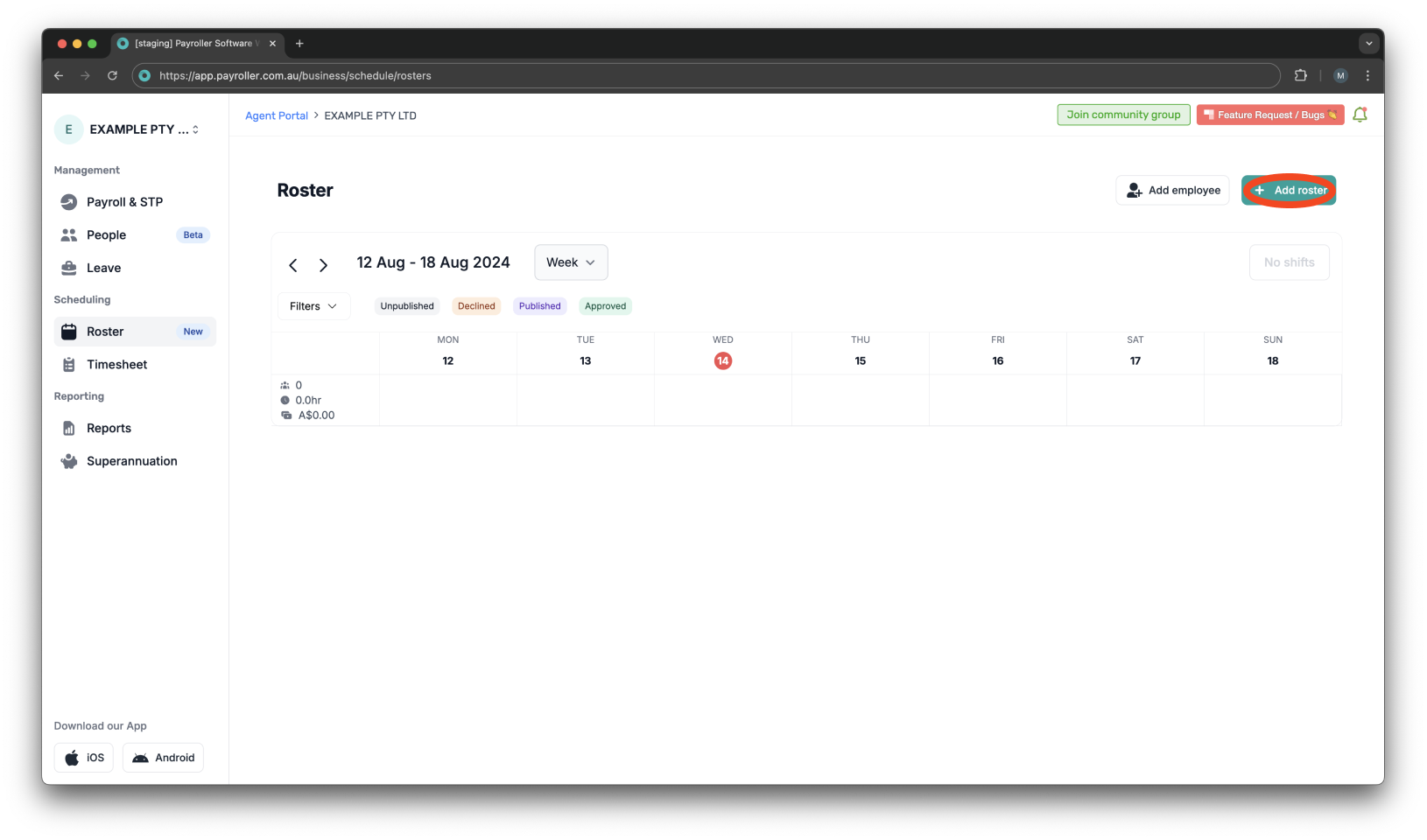 Timesheets and rostering - How to add a shift / How to set a roster - 2