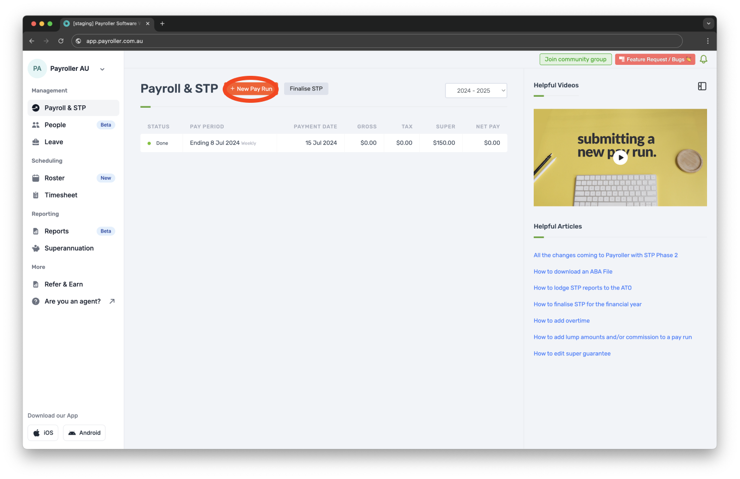 Creating pay runs - Pay period, pay period end date, and payment date - 1
