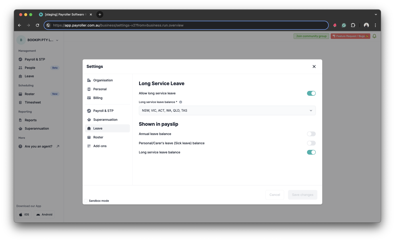Payroller settings - Allow Long service leave - 11