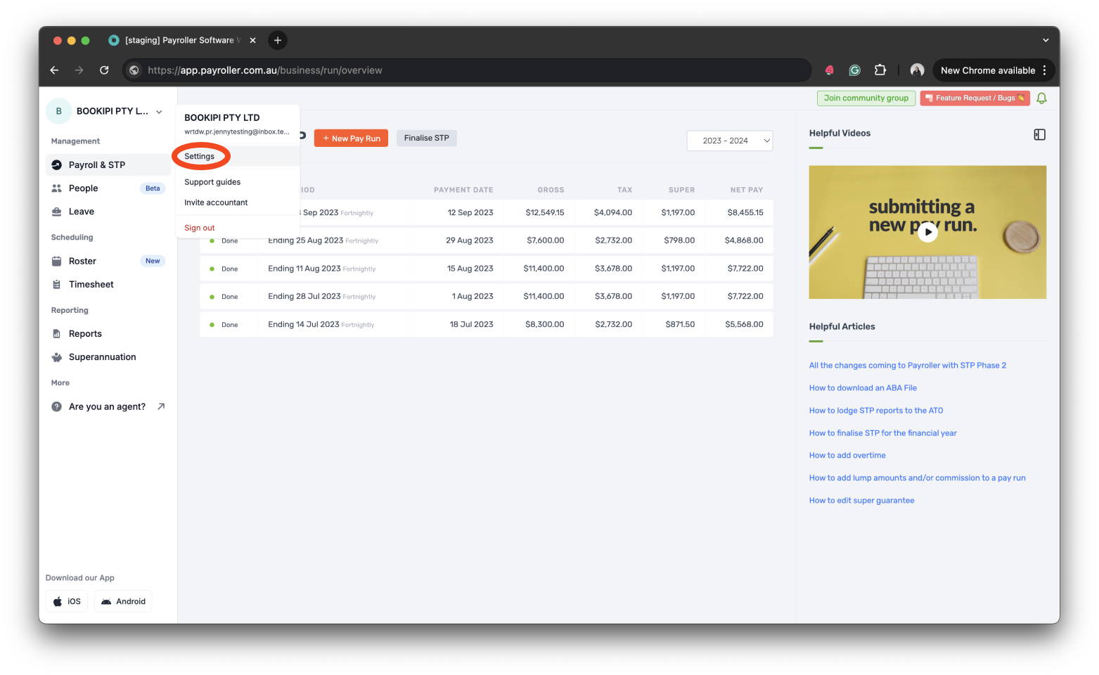Payroller settings - How to update your business name, address, and contact number - 7