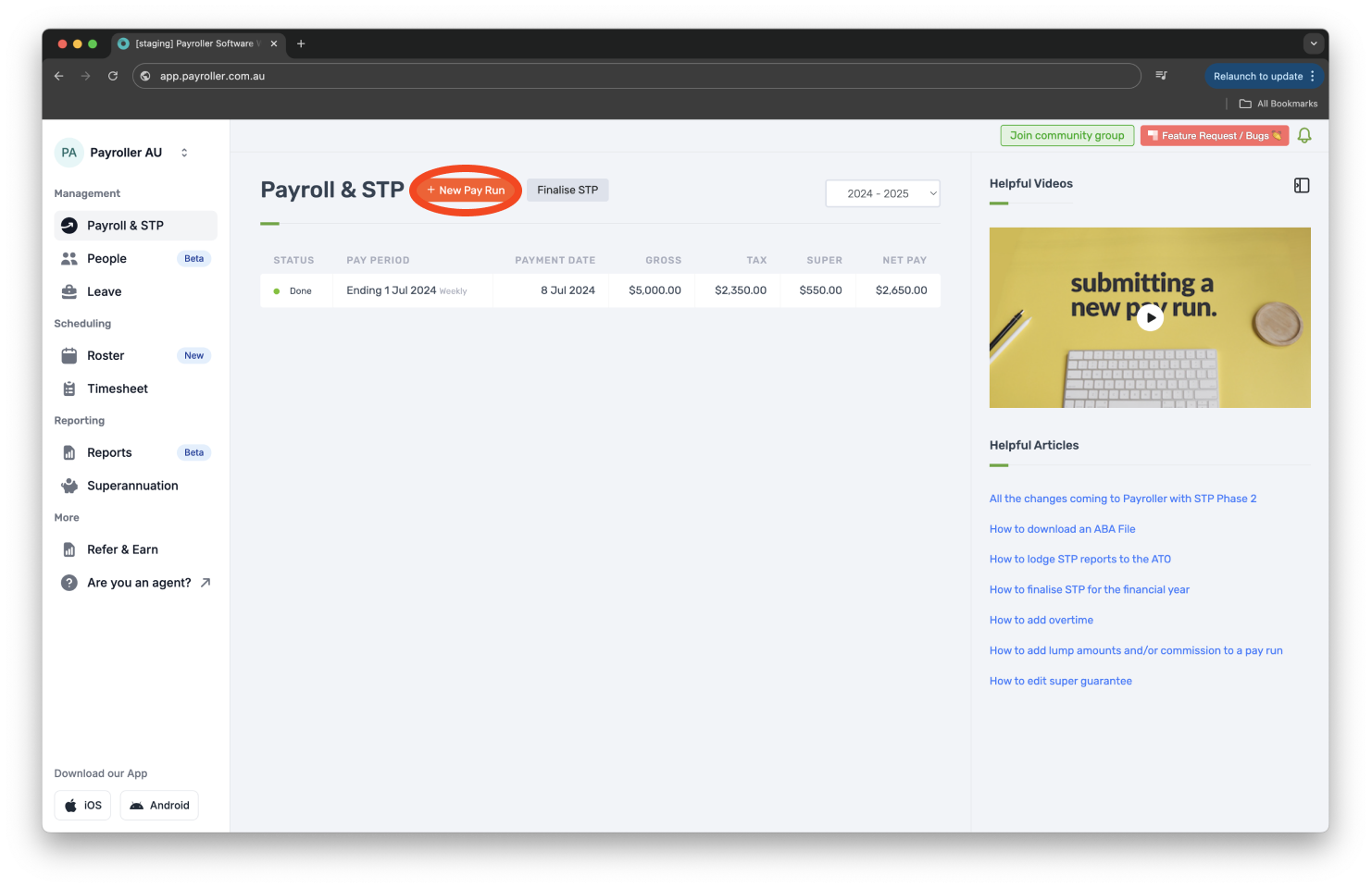 Creating pay runs - Viewing and Adjusting Superannuation - 1