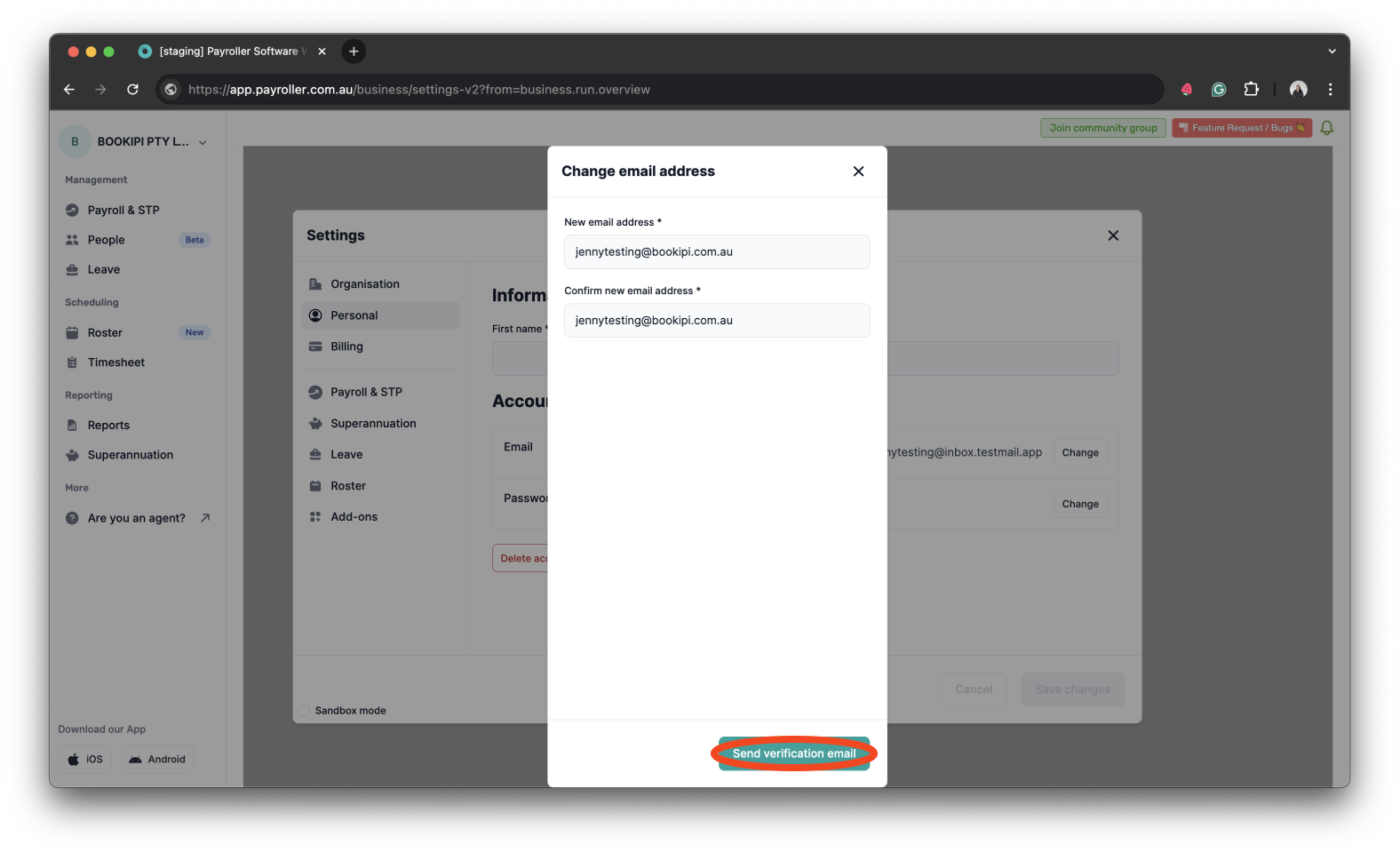 Payroller settings - Change email address - 11