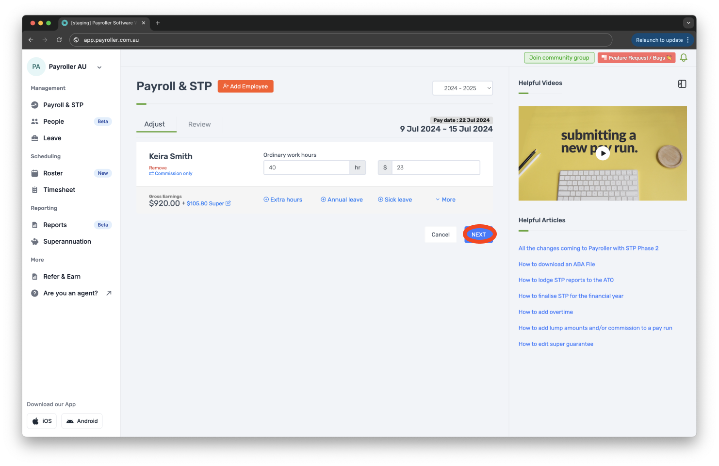 Creating pay runs - Edit tax in review on the pay run - 3