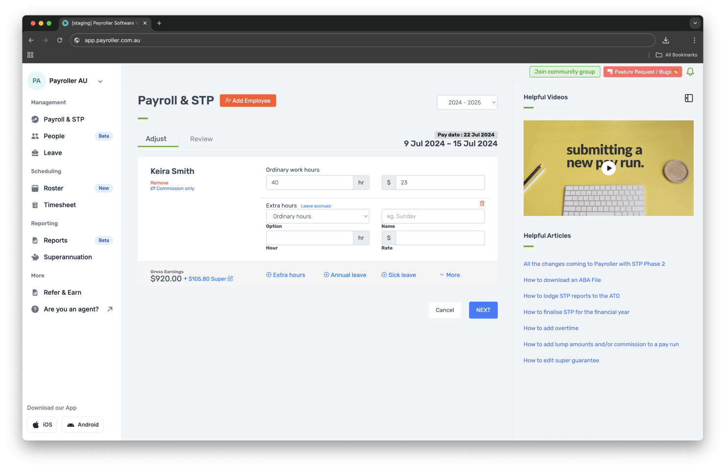 Creating pay runs - Adding extra hours - 4