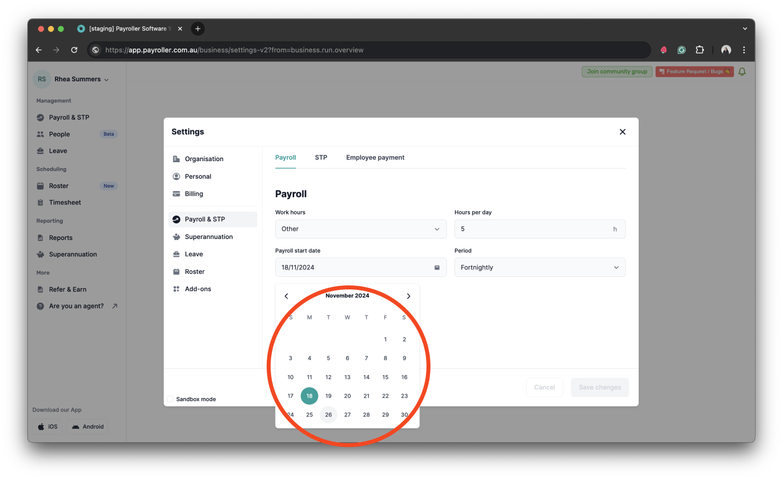 Payroller settings - Set the Payroll Start Date of your first pay run - 14