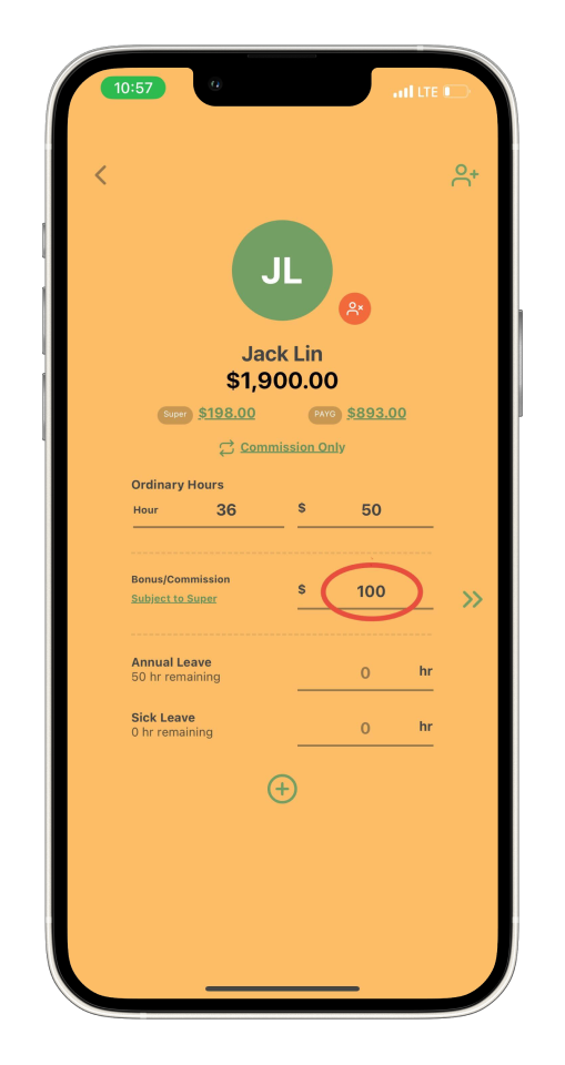 Payroller Mobile App - Learn how to add a bonus/commission on the Payroller mobile app - 6