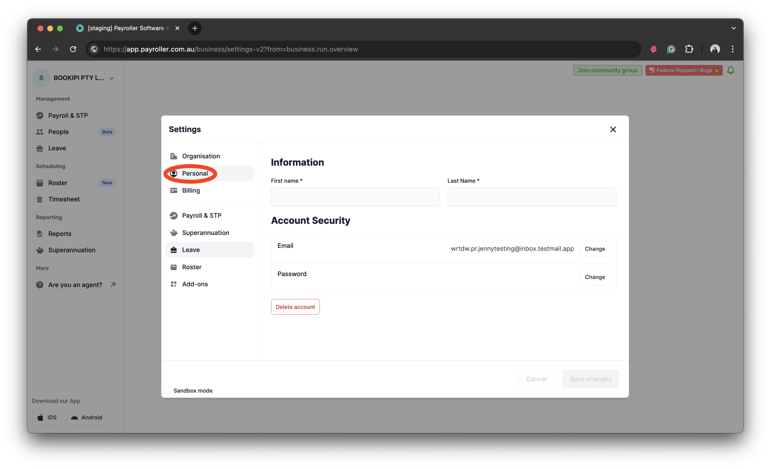Payroller settings - Change email address - 8