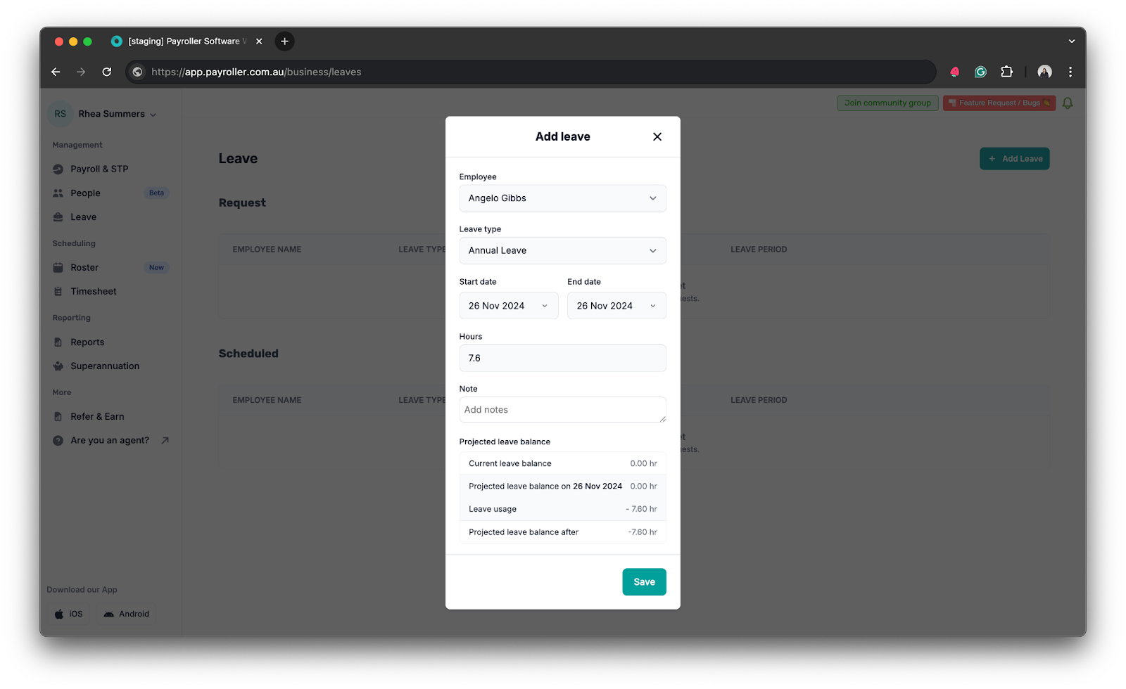 Payroller settings - Edit the business hours for calculating requested and scheduled leave - 9