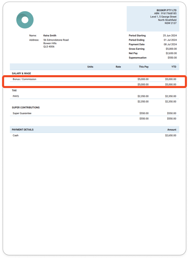 Creating pay runs - Adding a bonus/commission - 10