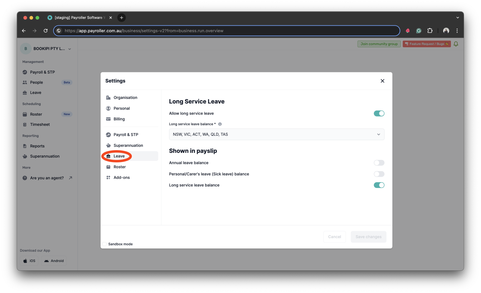 Payroller settings - Allow Long service leave - 10