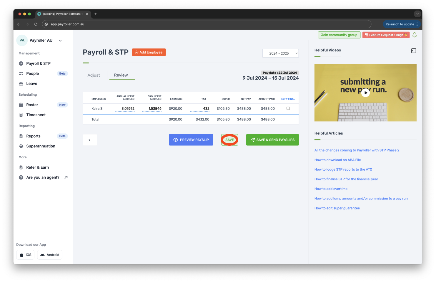 Creating pay runs - Send/view/print payslips - 2