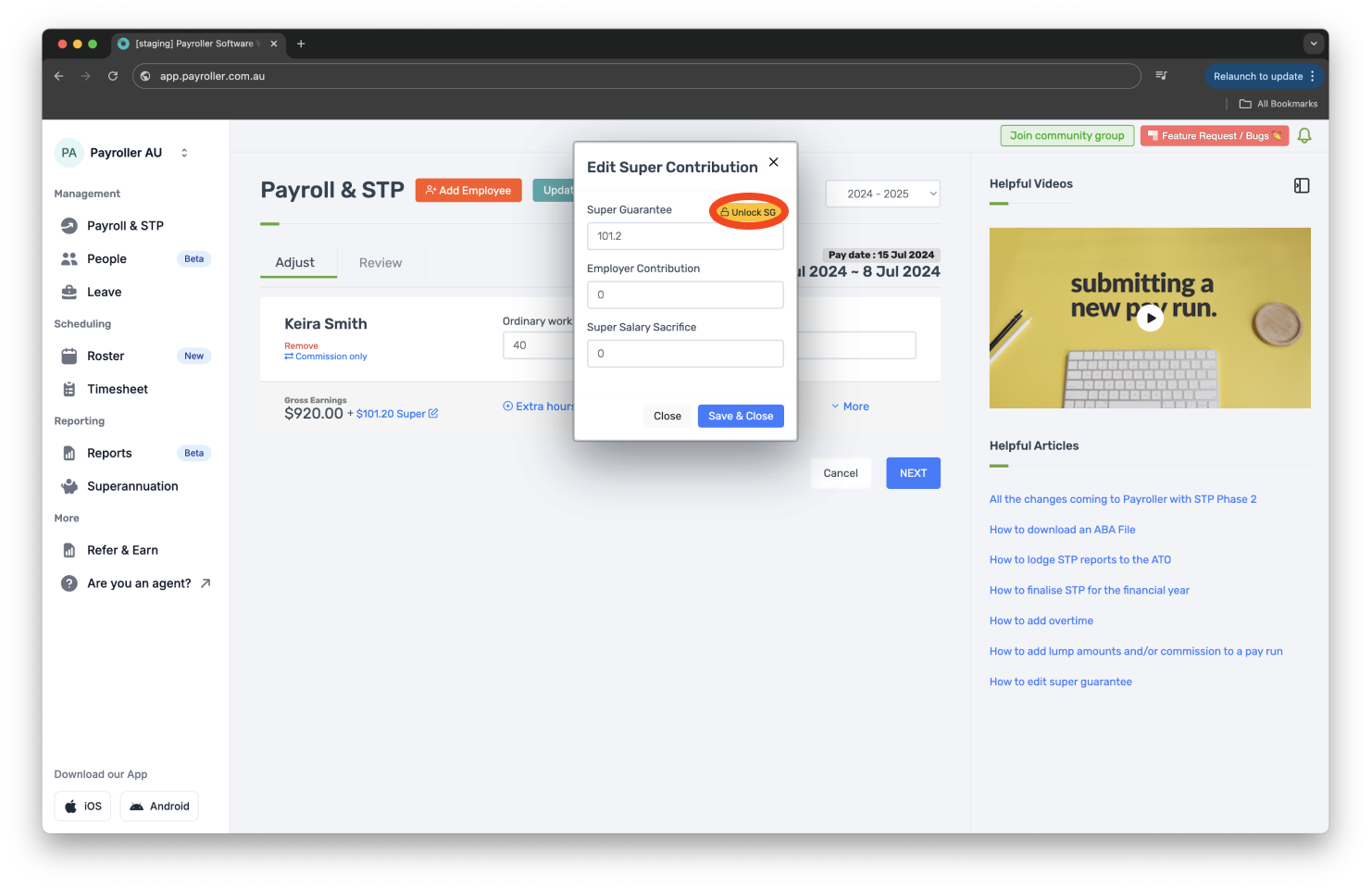 Creating pay runs - Viewing and Adjusting Superannuation - 5
