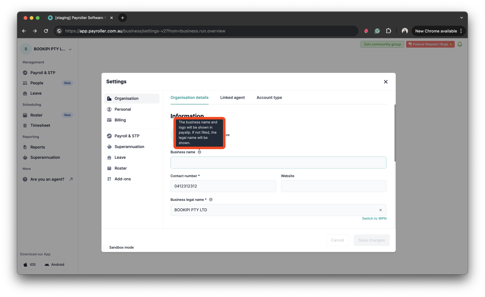 Payroller settings - How to update your business name, address, and contact number - 8