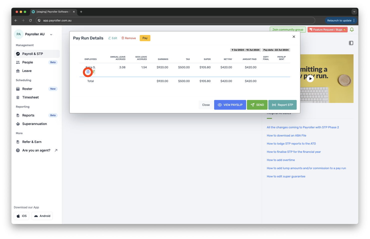 Creating pay runs - Send/view/print payslips - 8