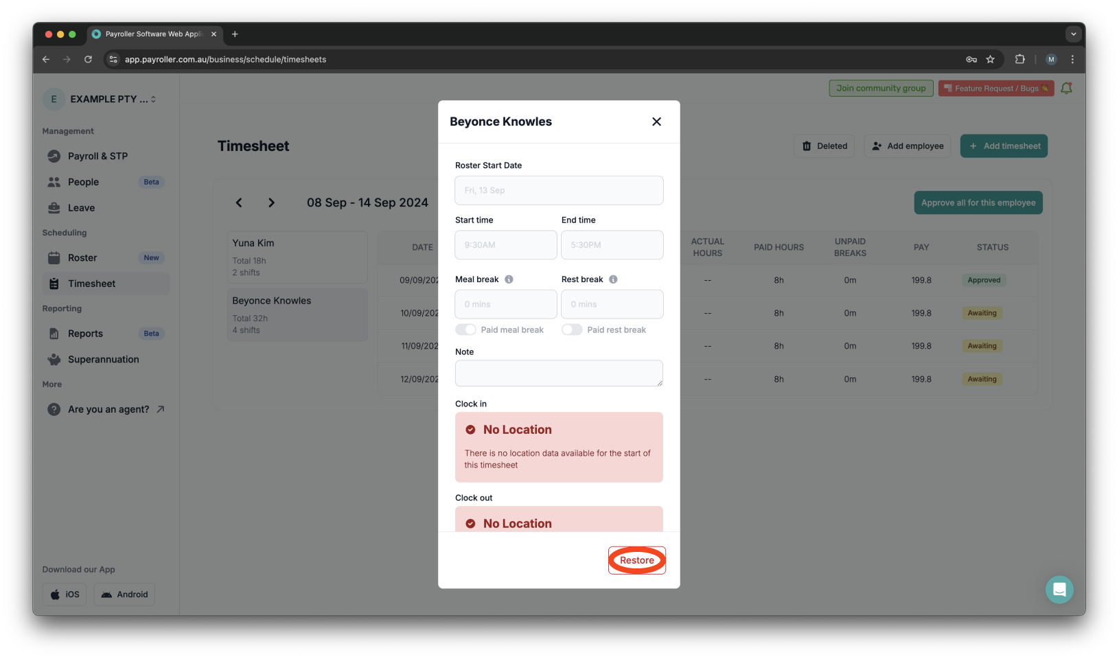 Uncategorized - How to restore timesheets - 4