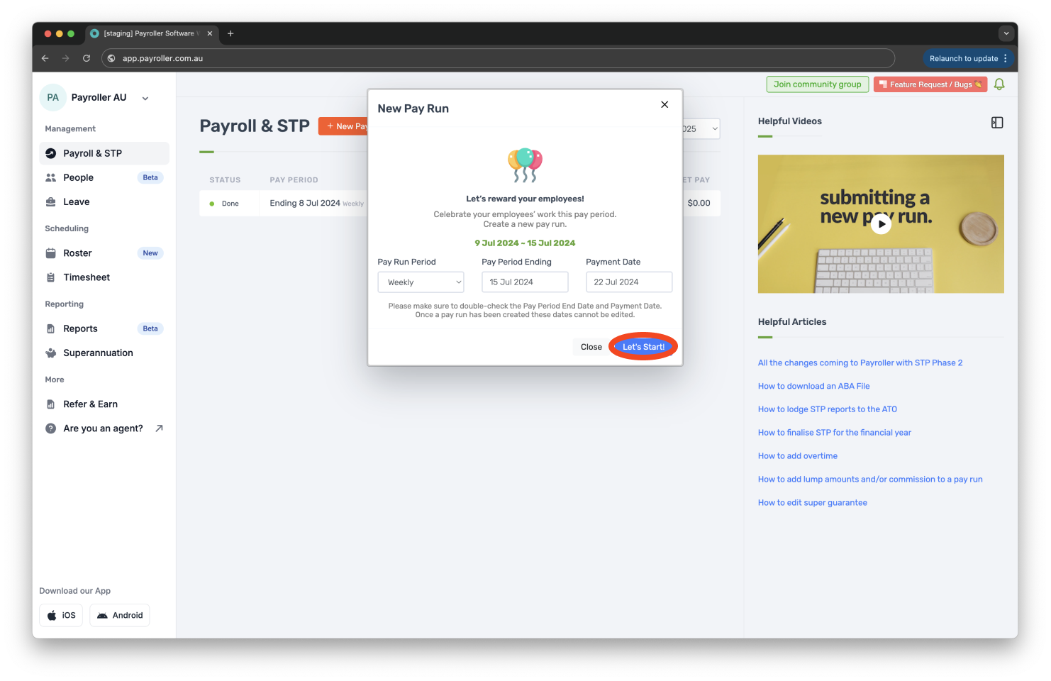 Creating pay runs - Edit tax in review on the pay run - 2